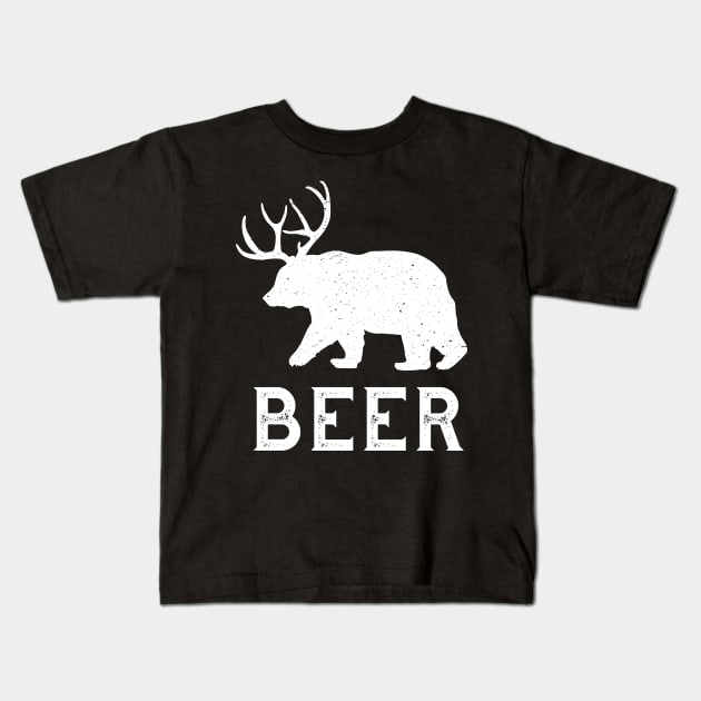 Beer Deer Bear Beer Lovers Funny Vintage Kids T-Shirt by Bluebird Moon